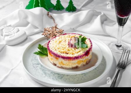 Salad festive for the New Year's table. Stock Photo