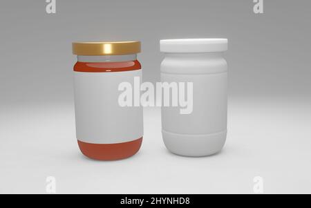 Premium mockup jam bottle glass packaging mockup, jam bottle stock image, 3d illustration bottle design Stock Photo