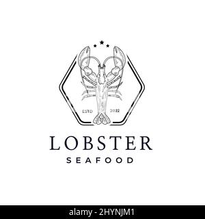 Lobster Claw Seafood Circular logo design inspiration hexagon frame label Stock Vector