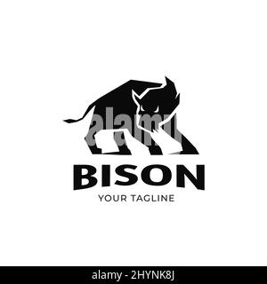 Logo Vector design Silhouette of bison icon isolated aggressive l Stock Vector