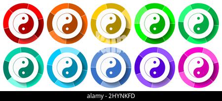Ying yang icon set, religion flat design vector illustration in 10 colors options for mobile applications and webdesign Stock Vector