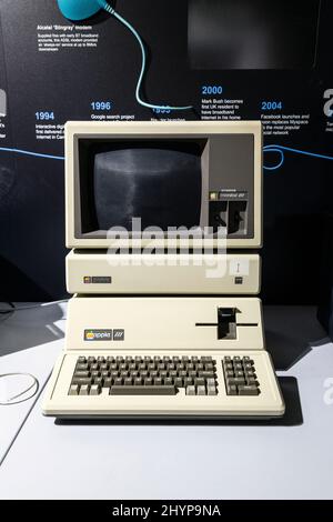 Retro 1980s Apple III computer on display at the Centre for Computing History, Cambridge, UK Stock Photo