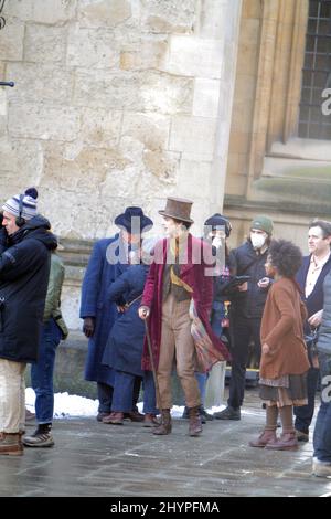 Timothée Chalamet Filming Womka in Oxford (credit image Jack Ludlam) Stock Photo