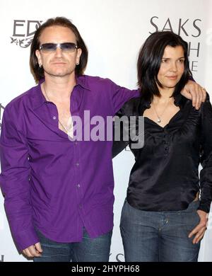 Bono & wife Ali Hewson attend the EDUN Clothing Line Launch & In-Store Reception at the Saks Fifth Avenue Men's Store, Beverly Hills. Picture: UK Press Stock Photo