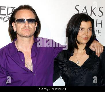 Bono & wife Ali Hewson attend the EDUN Clothing Line Launch & In-Store Reception at the Saks Fifth Avenue Men's Store, Beverly Hills. Picture: UK Press Stock Photo