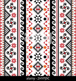 Ukrainian Easter egss style vector seamless folk art pattern - Hutsul geometric ornament in black and red Stock Vector