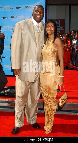 Magic Johnson & wife Cookie attend the BET Awards 2005 at the Kodak Theatre, Hollywood. Picture: UK Press Stock Photo