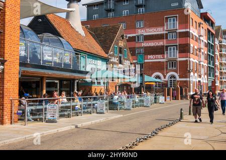 A warm autumn day during Covid on Ipswich Water front, busy with visitors, Suffolk, UK Stock Photo