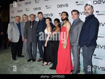 Stephen McKinley Henderson, Alison Pill, Zach Grenier, Nick Offerman, Cailee Spaeny, Linnea Berthelsen, Jin Ha, Brian d'Arcy James and Alex Garland at FX on Hulu's 'Devs' Los Angeles Premiere held at the ArcLight Cinemas Hollywood on March 2, 2020 in Hollywood, USA. Stock Photo