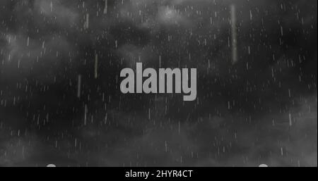 Image of heavy rain falling over lightning and stormy grey clouds background Stock Photo