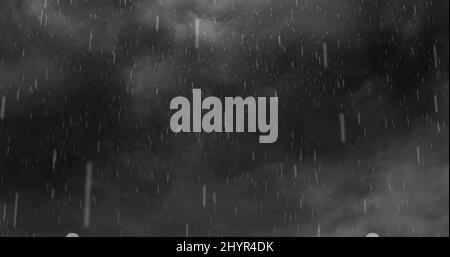 Image of heavy rain falling over lightning and stormy grey clouds background Stock Photo