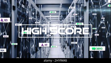 Image of high score text and numbers growing over server room Stock ...