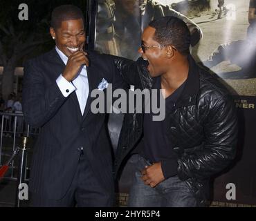 Jamie Foxx and Will Smith at the world premiere of his new movie 'The Kingdom' at Mann's Village Theatre, Westwood. Stock Photo