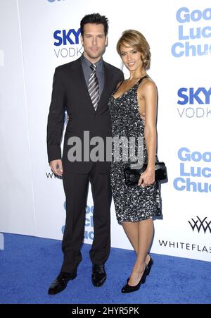 Dane Cook and Jessica Alba at the Los Angeles premiere of their new movie 'Good Luck Chuck' at the Mann National Theatre, Westwood, CA. Stock Photo