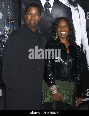 Denzel Washington and wife Pauletta Washington attend the 'American Gangster' Industry Screening held at the ArcLight Cinemas in Hollywood, Los Angeles. Stock Photo