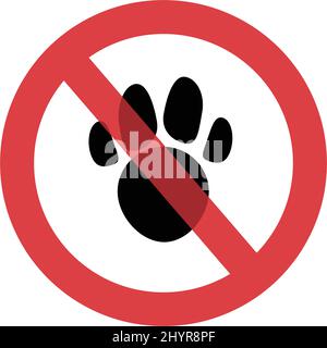 No pets allowed. Paw pads and ban signs. Animal tracks and stop sign. Editable vector. Stock Vector