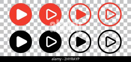 A set of play button icons isolated on a transparent background. Control buttons for video and music. Editable vectors. Stock Vector