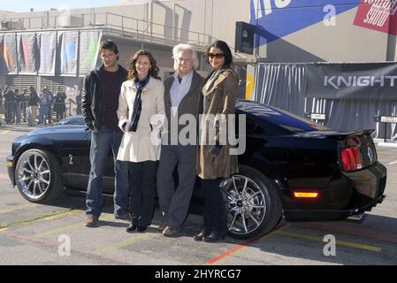 Justin Bruening, Deanna Russo, Bruce Davidson and Sydney Tamiia Poitier of the Knight Rider cast unveil a customized KITT Mustang at NBC Studios, Los Angeles Stock Photo