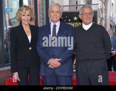 NBCUniversal ousted longtime Universal studio executive Ron Meyer after learning he paid hush-money payments to actress Charlotte Kirk to cover up an old affair today in Los Angeles. Jane Fonda, Michael Douglas and Ron Meyer at the Walk of Fame ceremony honoring Michael Douglas with a star on Hollywood Blvd on November 6, 2018 in Hollywood, CA. Stock Photo