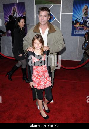 Ray Liotta and daughter Karsen attend the Hannah Montana and Miley Cyrus 'Best of both worlds concert' World Premiere held at El Capitan Theatre in California. Stock Photo