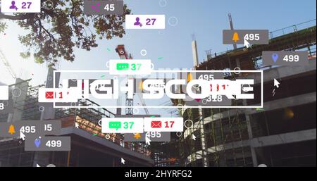 Image of high score text and numbers growing over server room Stock ...