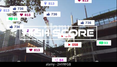 Image of high score text and numbers growing over server room Stock ...