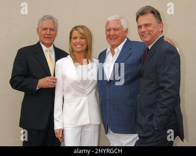 Alex Trebek has died at 80 years of age of cancer in Los Angeles, Ca. on November 8, 2020 April 20, 2006 Hollywood, Ca. Alex Trebek, Vanna White, Merv Griffin & Pat Sajak Vanna White Honored With A Star On The Hollywood Walk Of Fame Stock Photo