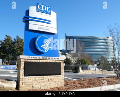 CDC Center For Disease Control and Prevention sign in Atlanta, GA. on February 2, 2021. Stock Photo