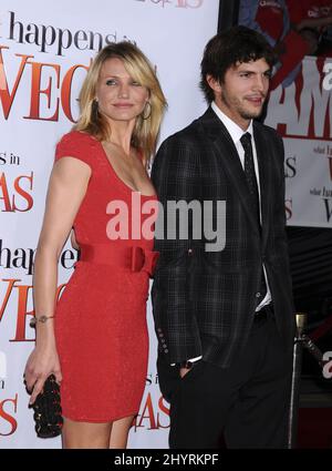 Cameron Diaz and Ashton Kutcher arrive at the world premiere of 'What Happens in Vegas', Los Angeles. Stock Photo
