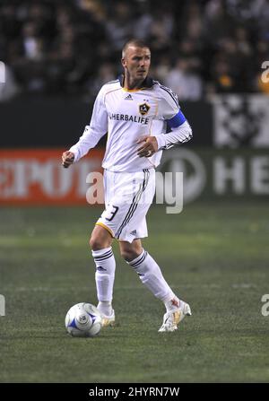 David Beckham plays for LA Galaxy at the The Home Depot Center in Los Angeles. Stock Photo