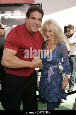 Lou Ferrigno and wife Carla arrives for the premiere of the film 'The Incredible Hulk' at the Gibson Amphitheatre in Universal City, CA. Stock Photo