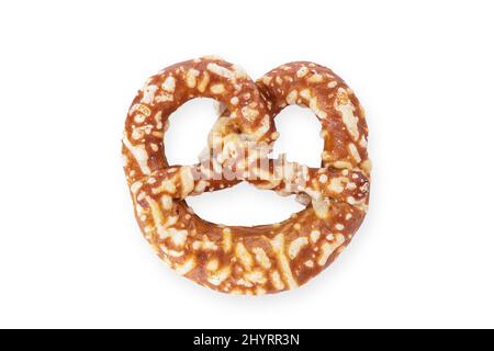 Salty brown pretzel isolated on white background Stock Photo