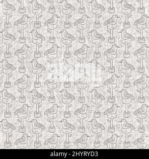 Farmhouse grey chicken hen linen seamless pattern. Tonal french country cottage style farm animal background. Simple vintage rustic fabric textile Stock Photo