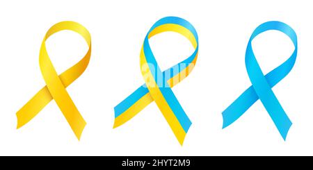 Set of vector yellow and blue ribbons as symbol of supporting Ukraine Stock Vector