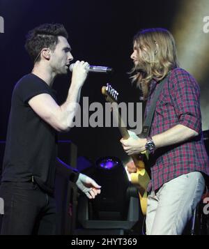 Adam Levine and James Valentine of Maroon 5 perfoming at M5/CC Summer 2008 Concert Tour at the Bethel Woods Center for the Arts, New York. *** Local Caption *** Stock Photo