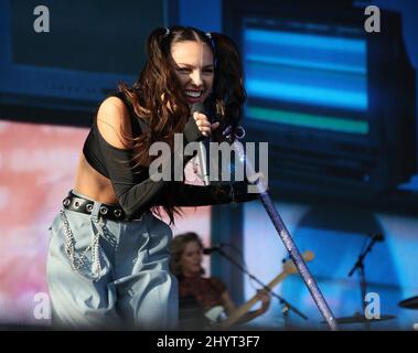 Olivia Rodrigo performing at the daytime concerts during the 2021 iHeartRadio Music Festival held at Area 15 on September 18, 2021 in Las Vegas, NV. Stock Photo