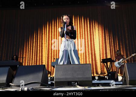 Olivia Rodrigo performing at the daytime concerts during the 2021 iHeartRadio Music Festival held at Area 15 on September 18, 2021 in Las Vegas, NV. Stock Photo