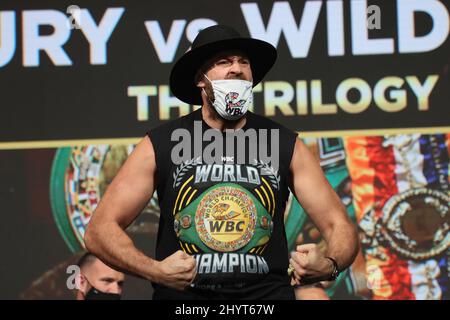 Tyson Fury at the weigh-in for the Tyson Fury vs Deontay Wilder III World Heavyweight Championship fight at the MGM Grand Garden Arena on October 8, 2021 in Las Vegas, NV. Stock Photo