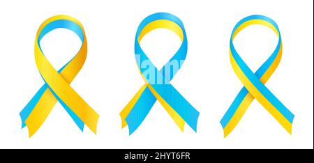 Set of vector yellow and blue silky ribbons loop as symbol of supporting Ukraine Stock Vector