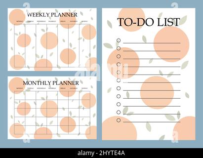 Business organizer paper sheets. Planners and to-do list orange template set Stock Vector