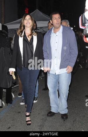 Adam Sandler and wife Jackie attending the 'Bedtime Stories' World Premiere. Held at the El Capitan Theatre, Los Angeles. Stock Photo