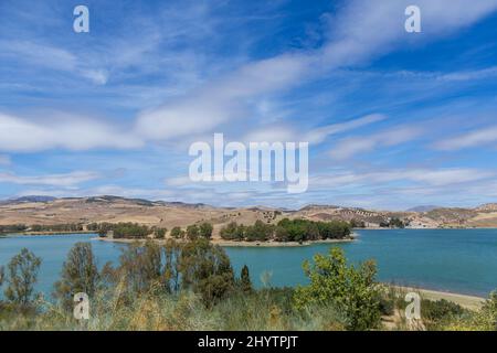 Guadalhorce lake, situated in south of Spain, near Ardales city. Famous tourist destination and the start for point El Caminito del Rey Stock Photo