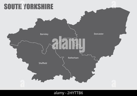 South Yorkshire county, administrative map with labels, England Stock Vector