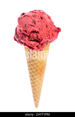 An ice cream cone with berry ice cream isolated on white background Stock Photo