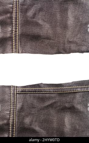 Two pieces of brown leather with a space for text isolated on white background. Stock Photo