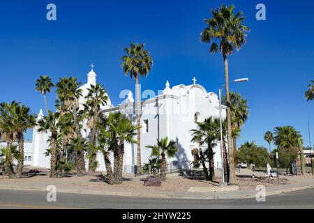 The catholic Immaculate Conception Church in the copper mining town of Ajo, Arizona, USA, built in Spanish colonial revival style. Stock Photo