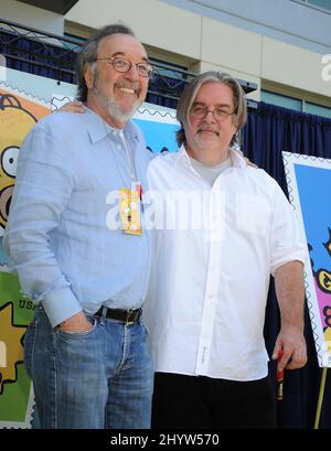 Director James Brooks and Creator Matt Groening at 'The Simpsons' Stamp Dedication Ceremony held at Fox Studio, Los Angeles Stock Photo