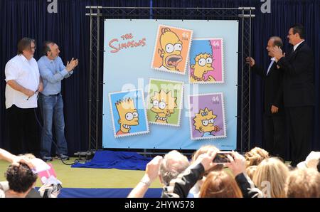 Matt Groening, James Brooks and Kelsey Grammer at 'The Simpsons' Stamp Dedication Ceremony held at Fox Studio, Los Angeles Stock Photo