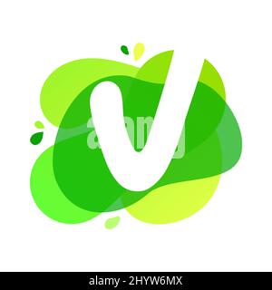 Abstract green letter V logo. Healthy diet. Checkmark sign on liquid green background. Vegan food concept. Organic certified product sign. Vector Stock Vector