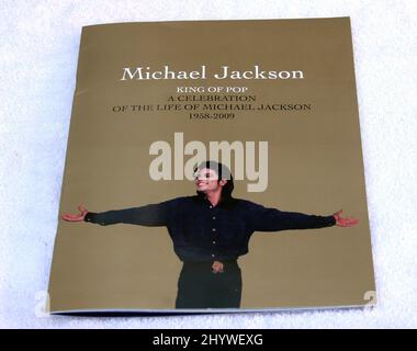 Michael Jackson Memorial program booklet is seen during the Michael Jackson Memorial at the Staple Center in Los Angeles, CA, on July 7, 2009. Stock Photo